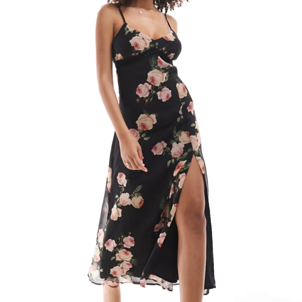 Miss Selfridge oversized rose pink chiffon lace trim maxi slip dress    0813242D
